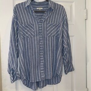 Z Supply Blue and White Striped Button Down Shirt